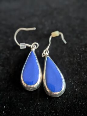 Sterling Silver 925 Lapiz Lazuli Blue Teardrop Dangle Earrings - Unbranded